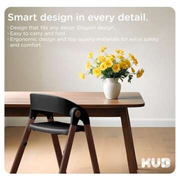KUB High Chair for Babies and Toddlers Adjustable Foldable Convertible 5 Point Harness Easy Clean Wood-Printed Metal with Removable Tray Baby Highchair for Family (Black&Walnut Wood-Printed Metal)
