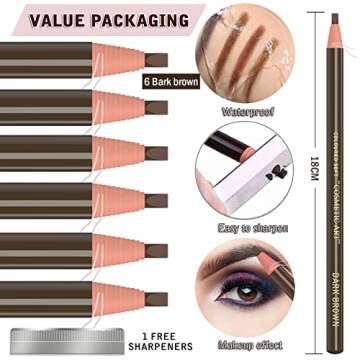 6 Piece Dark Brown Waterproof Eyebrows Pencil Tattoo Makeup And Microblading Supplies Kit-Permanent Eye Brow Liners In 5 Colors Waterproof Eyebrow Pencils Peel - Brow Pencil Set For Marking