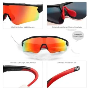 SOJOS Sports Sunglasses for Women Men Youth Hiking Fishing Cycling Running Golf Motorcycle Glasses UV400 SJ2300 Black/Red