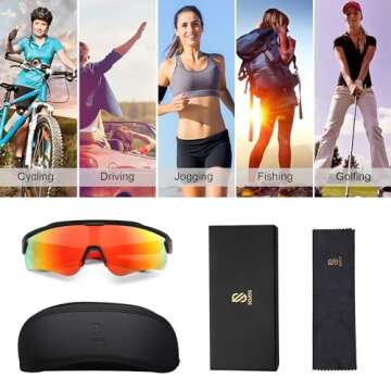 SOJOS Sports Sunglasses for Women Men Youth Hiking Fishing Cycling Running Golf Motorcycle Glasses UV400 SJ2300 Black/Red