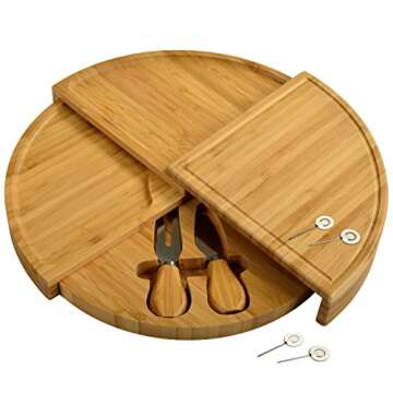 Picnic at Ascot Bamboo Cheese/Charcuterie Board with Knives & Cheese Markers- Innovative Patented De...