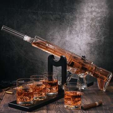 Gifts for Men Dad, Whiskey Decanter Set - Gun AR Limited Edition, Silencer Stopper - 800 ml & 12oz B...