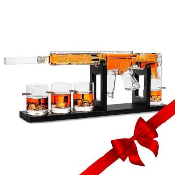 Gifts for Men Dad, Whiskey Decanter Set - Gun AR Limited Edition, Silencer Stopper - 800 ml & 12oz Bullet Glasses - Father Winter Birthday Gift - Drinking Party, Liquor, Vodka Tik Tok Gun Decanter