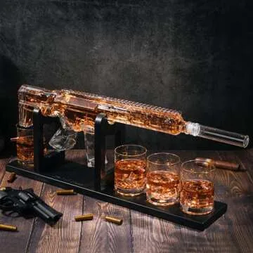 Gifts for Men Dad, Whiskey Decanter Set - Gun AR Limited Edition, Silencer Stopper - 800 ml & 12oz Bullet Glasses - Father Winter Birthday Gift - Drinking Party, Liquor, Vodka Tik Tok Gun Decanter