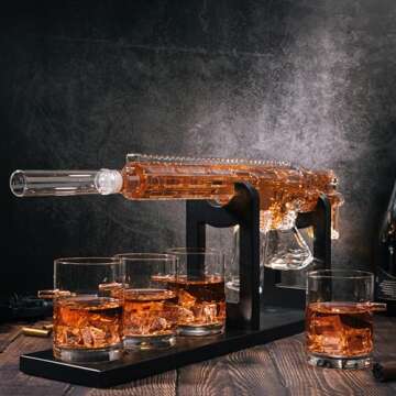 Gifts for Men Dad, Whiskey Decanter Set - Gun AR Limited Edition, Silencer Stopper - 800 ml & 12oz Bullet Glasses - Father Winter Birthday Gift - Drinking Party, Liquor, Vodka Tik Tok Gun Decanter