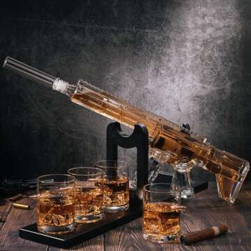 Gifts for Men Dad, Whiskey Decanter Set - Gun AR Limited Edition, Silencer Stopper - 800 ml & 12oz Bullet Glasses - Father Winter Birthday Gift - Drinking Party, Liquor, Vodka Tik Tok Gun Decanter