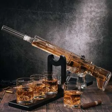 Gifts for Men Dad, Whiskey Decanter Set - Gun AR Limited Edition, Silencer Stopper - 800 ml & 12oz Bullet Glasses - Father Winter Birthday Gift - Drinking Party, Liquor, Vodka Tik Tok Gun Decanter