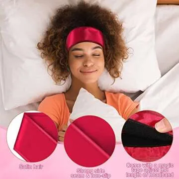 Eurzom 4 Pieces Satin Hair Wrap Scarf Satin Headband for Black Women's Adjustable Silk Hair Wraps for Sleeping Nonslip Strips(Black, Hot Pink, Red, Purple)