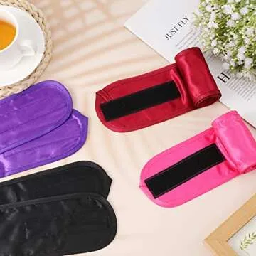 Eurzom 4 Pieces Satin Hair Wrap Scarf Satin Headband for Black Women's Adjustable Silk Hair Wraps for Sleeping Nonslip Strips(Black, Hot Pink, Red, Purple)