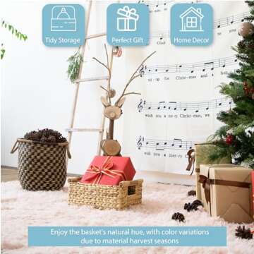 VATIMA Hyacinth Small Wicker Basket 11.6x8.1x4.9" - Bathroom Organizer, Wooden Handle, Decorative Storage