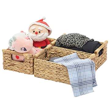 VATIMA Hyacinth Small Wicker Basket 11.6x8.1x4.9" - Bathroom Organizer, Wooden Handle, Decorative Storage