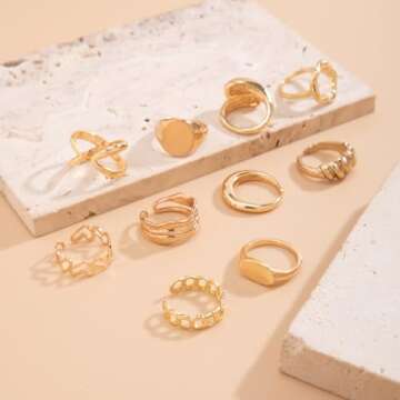 ZMANYIJEW 3/4/10PCS Gold Chunky Rings Set 14K Gold Adjustable Open End Ring for Women Thick Dome Chunky Rings Jewelry (10PCS-Gold)