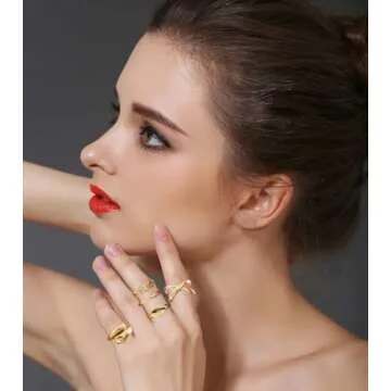 ZMANYIJEW 3/4/10PCS Gold Chunky Rings Set 14K Gold Adjustable Open End Ring for Women Thick Dome Chunky Rings Jewelry (10PCS-Gold)