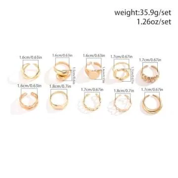 ZMANYIJEW 3/4/10PCS Gold Chunky Rings Set 14K Gold Adjustable Open End Ring for Women Thick Dome Chunky Rings Jewelry (10PCS-Gold)