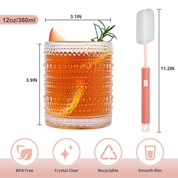 ZMOWIPDL Vintage Hobnail Drinking Glasses Set of 6, 12 oz