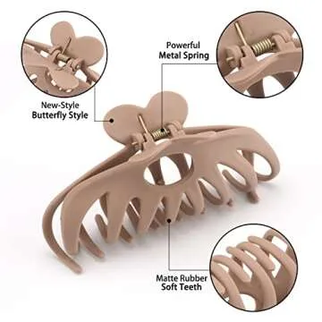 8 Pack 4.3 Inch Big Hair Claw Clips for Women Thin Thick Curly Hair, Large Matte Neutral hair Clips, Strong Hold jaw claw clip,Hair Accessories for Women