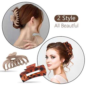 8 Pack 4.3 Inch Big Hair Claw Clips for Women Thin Thick Curly Hair, Large Matte Neutral hair Clips, Strong Hold jaw claw clip,Hair Accessories for Women