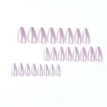 Press On Nails Medium Length with Aurora Glitter Design Fake Nails Almond Oval Acrylic False Nails Glossy Stick on Nails Full Cover Artificial False Nail Accessories for Women and Girls 24Pcs