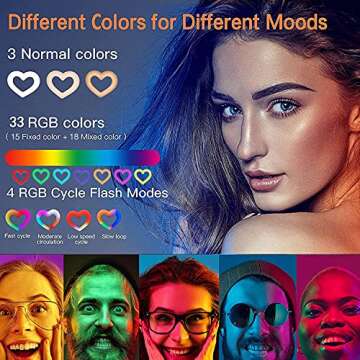 Heart Shaped RGB Ring Light 6 inch with Clip and Mirror for Desk Live Stream, Makeup, Cute Colorful Selfie Ring Light with 360°Rotating Phone Holder and 3+32 RGB Modes for Phones & Laptop