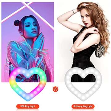 Heart Shaped RGB Ring Light 6 inch with Clip and Mirror for Desk Live Stream, Makeup, Cute Colorful Selfie Ring Light with 360°Rotating Phone Holder and 3+32 RGB Modes for Phones & Laptop