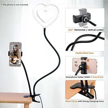 Heart Shaped RGB Ring Light 6 inch with Clip and Mirror for Desk Live Stream, Makeup, Cute Colorful Selfie Ring Light with 360°Rotating Phone Holder and 3+32 RGB Modes for Phones & Laptop