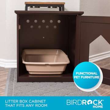 BIRDROCK HOME Cat Litter Box Furniture Enclosure - Hidden Kitty Litter Cat House with Hinged Door, Nightstand, Side Table & Pet Crate, Indoor & Outdoor Wood Cabinet for Small Cats and Dogs - Espresso