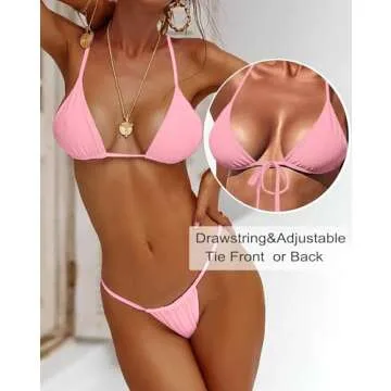 XUNYU Thong Bikini Sets for Women - Brazilian Micro String Bikinis Sexy Two Piece Swimsuit Triangle Top Halter Bathing Suits