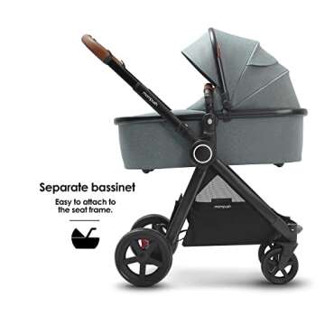 Mompush Ultimate2 Baby Stroller for Toddler with Removable Bassinet & Reversible Seat, Smooth Glide Bassinet Stroller, Full-Size for Comfortable Outings with Baby
