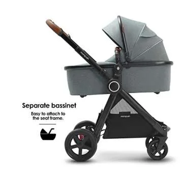 Mompush Ultimate2 Baby Stroller for Toddler with Removable Bassinet & Reversible Seat, Smooth Glide Bassinet Stroller, Full-Size for Comfortable Outings with Baby