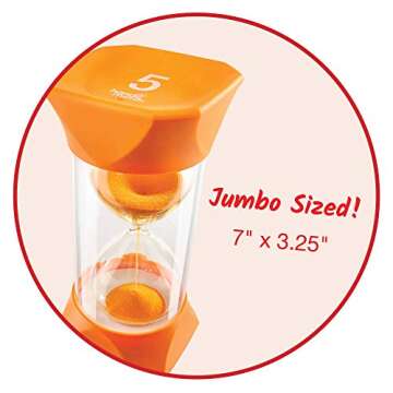 hand2mind Orange Jumbo Sand Timers, 5 Minute Sand Timer, Hourglass Sand Timer with Soft Rubber End C...
