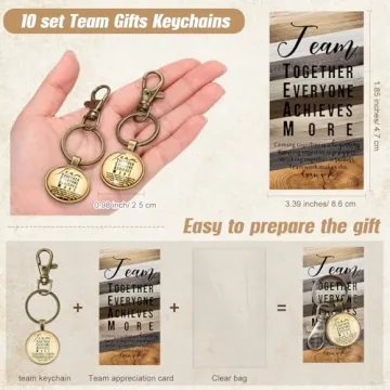 Team Keychains Gift Sets with Inspirational Cards - 10 Pack