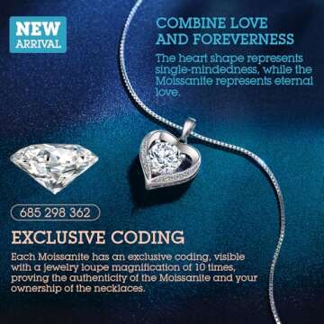 ONLYLIKE Heart Pendant Necklace Gifts for Wife, Engraved 'I LOVE YOU' Gift for Wife, 3 Carat Moissanite Necklace, Anniversary Eternity Jewelry Present for Wife, Birthday Gifts for Women