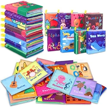 Nontoxic Baby Bath Books - 8 Pack Waterproof Cloth Books for Early Learning
