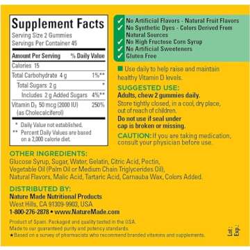 Nature Made Vitamin D3 2000 IU (50 mcg), Dietary Supplement for Immune Health Support, 90 Gummies, 45 Day Supply