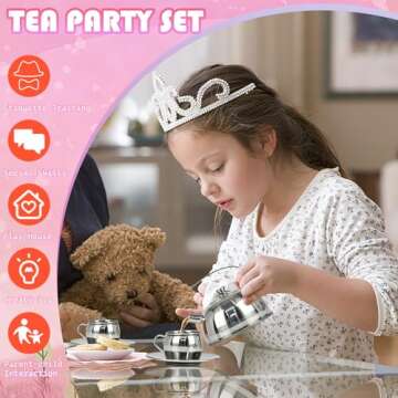 Timy Kids Tea Party Set 14pcs for Girls, BPA Free Stainless Steel Tea Set Pretend Kitchen Toys
