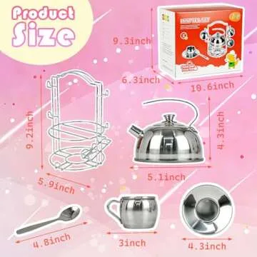 Timy Kids Tea Party Set 14pcs for Girls, BPA Free Stainless Steel Tea Set Pretend Kitchen Toys