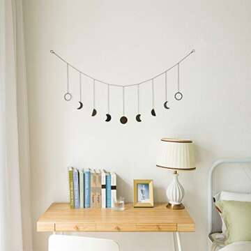 Mkono Moon Phase Wall Hanging Boho Aesthetic Room Decor Metal Moons Garland Hanging Art Bohemian Hom...