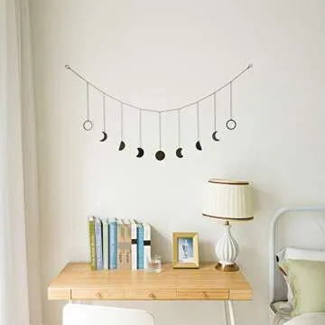Mkono Moon Phase Wall Hanging Boho Aesthetic Room Decor Metal Moons Garland Hanging Art Bohemian Hom...
