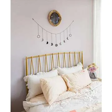 Mkono Moon Phase Wall Hanging Boho Aesthetic Room Decor Metal Moons Garland Hanging Art Bohemian Home Decoration for Girls Room Nursery Bedroom Livingroom Dorm, Ideal, Black, 50"