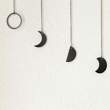 Mkono Moon Phase Wall Hanging Boho Aesthetic Room Decor Metal Moons Garland Hanging Art Bohemian Home Decoration for Girls Room Nursery Bedroom Livingroom Dorm, Ideal, Black, 50"