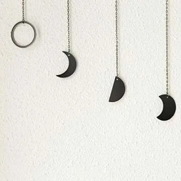 Mkono Moon Phase Wall Hanging Boho Aesthetic Room Decor Metal Moons Garland Hanging Art Bohemian Home Decoration for Girls Room Nursery Bedroom Livingroom Dorm, Ideal, Black, 50"