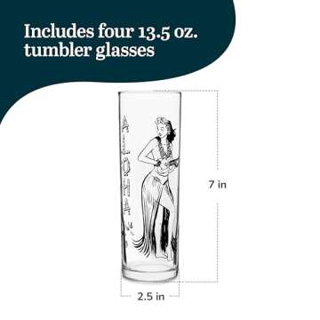 Libbey Zombie Clear Glass Tumbler Set, Vintage-Style Tiki Drinking Glasses Set of 4, Exotic, Tall Dr...