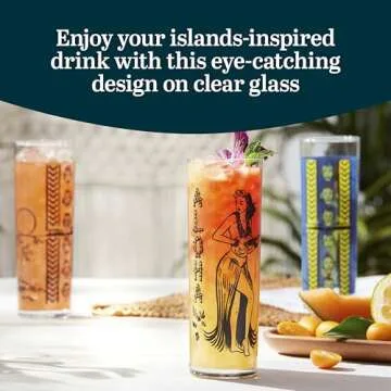 Libbey Zombie Clear Glass Tumbler Set, Vintage-Style Tiki Drinking Glasses Set of 4, Exotic, Tall Drinking Glass Cups for Backyard Luau or Pool Party