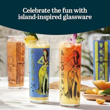 Libbey Zombie Clear Glass Tumbler Set, Vintage-Style Tiki Drinking Glasses Set of 4, Exotic, Tall Drinking Glass Cups for Backyard Luau or Pool Party