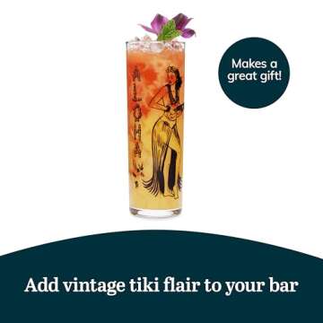 Libbey Zombie Clear Glass Tumbler Set, Vintage-Style Tiki Drinking Glasses Set of 4, Exotic, Tall Drinking Glass Cups for Backyard Luau or Pool Party