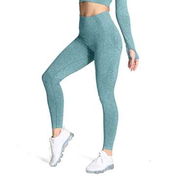 Aoxjox Women's High Waist Workout Gym Vital Seamless Leggings Yoga Pants 24'' (Dark Green Marl, Small)