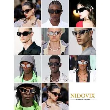 NIDOVIX Trendy Wrap Around Sunglasses for Men Women Fashion Cool Sport Y2K Stylish Cat Eye Sun Glasses UV400 Protection (White/Grey)