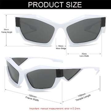 NIDOVIX Trendy Wrap Around Sunglasses for Men Women Fashion Cool Sport Y2K Stylish Cat Eye Sun Glasses UV400 Protection (White/Grey)