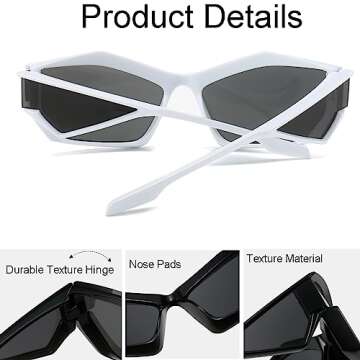 NIDOVIX Trendy Wrap Around Sunglasses for Men Women Fashion Cool Sport Y2K Stylish Cat Eye Sun Glasses UV400 Protection (White/Grey)
