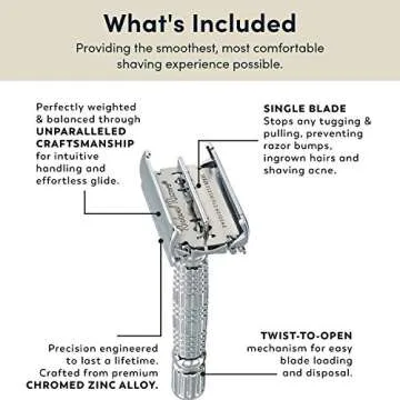 ROCKWELL RAZORS R1 Safety Razor in White Chrome Finish, Butterfly Open Mechanism with 5 Double Edge Blades